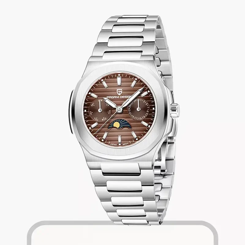 Pagani Design Nautilus Moon Phase Brown Dial Ladies Watch- PD-1786